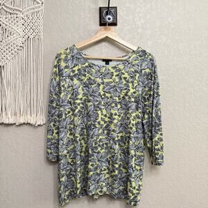 J. Jill wearable collection women sz L Green Graphic Blouse Relaxed l 3/4 sleeve
